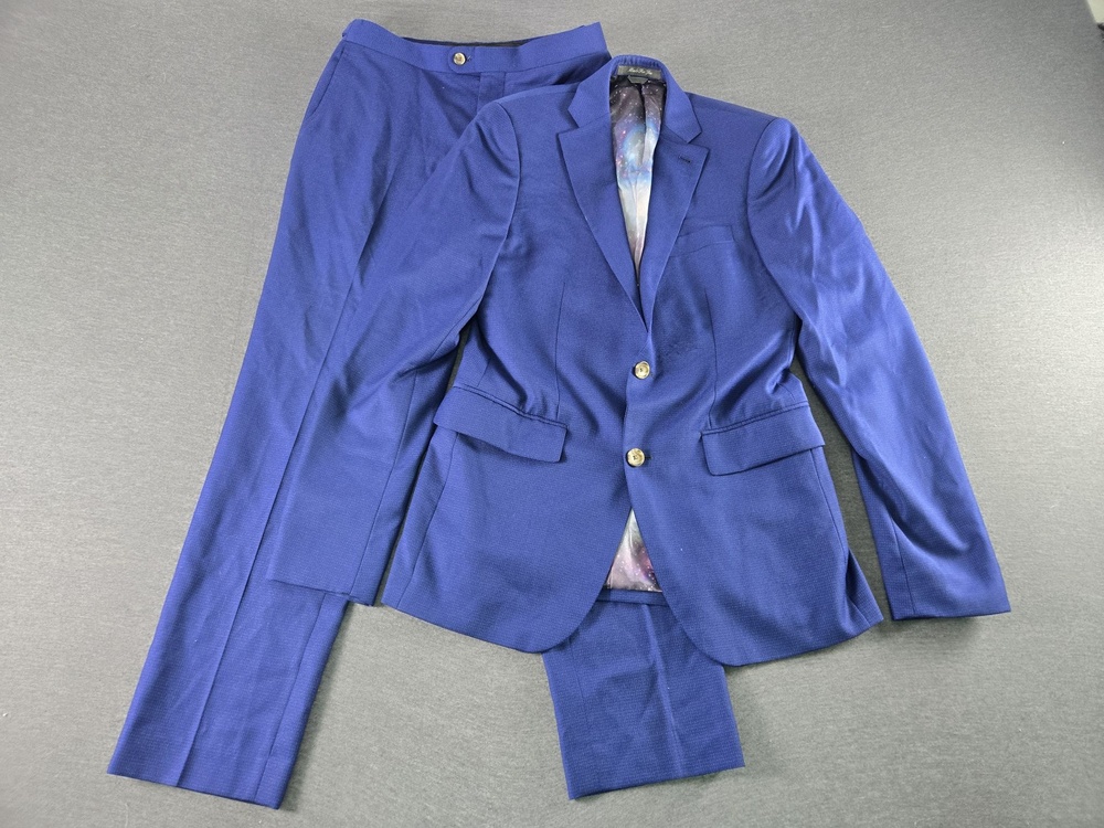 Indochino Suit Mens Blue Check Wool 2 Piece Galaxy Lining Slim Fit